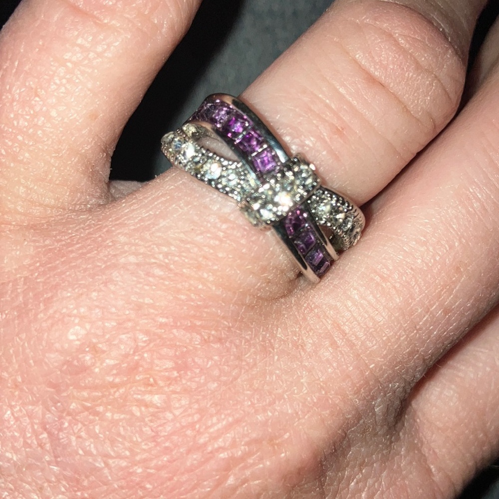 Diamond and purple stone ring